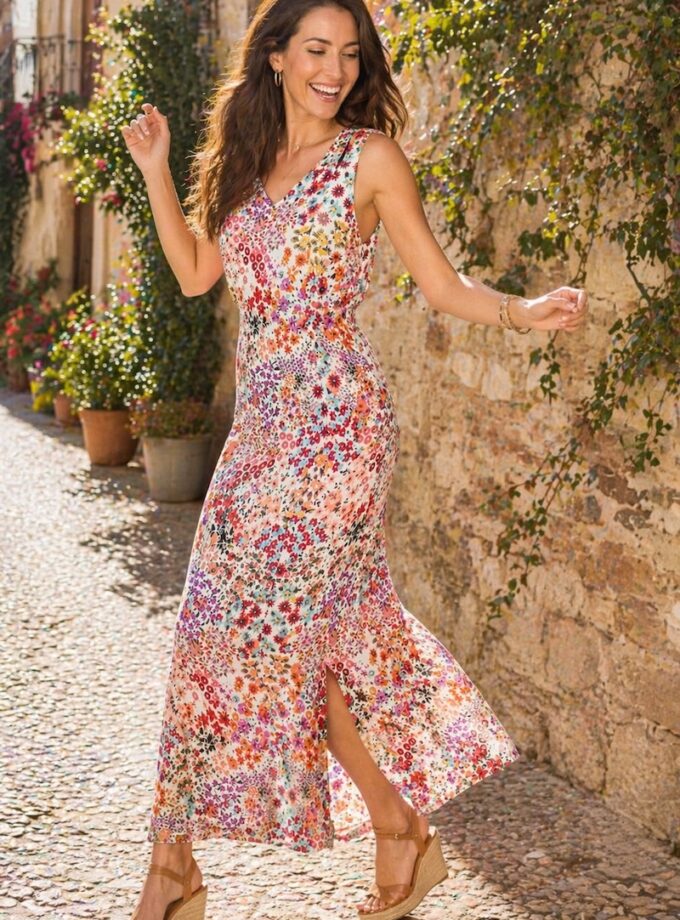 TRO04R - Robe Imprimée Bretelles