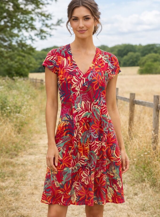 ALG10R - Robe Col V Manches Courtes